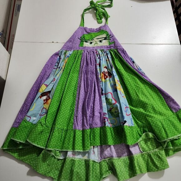 Disney Other - Girls Disney Pixar Inside Out 2 Disgust Custom Boutique Green Dress Size 4